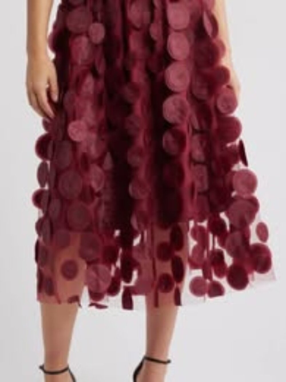 NIKKI LUND Burgundy Circle Appliqué Midi Skirt XL